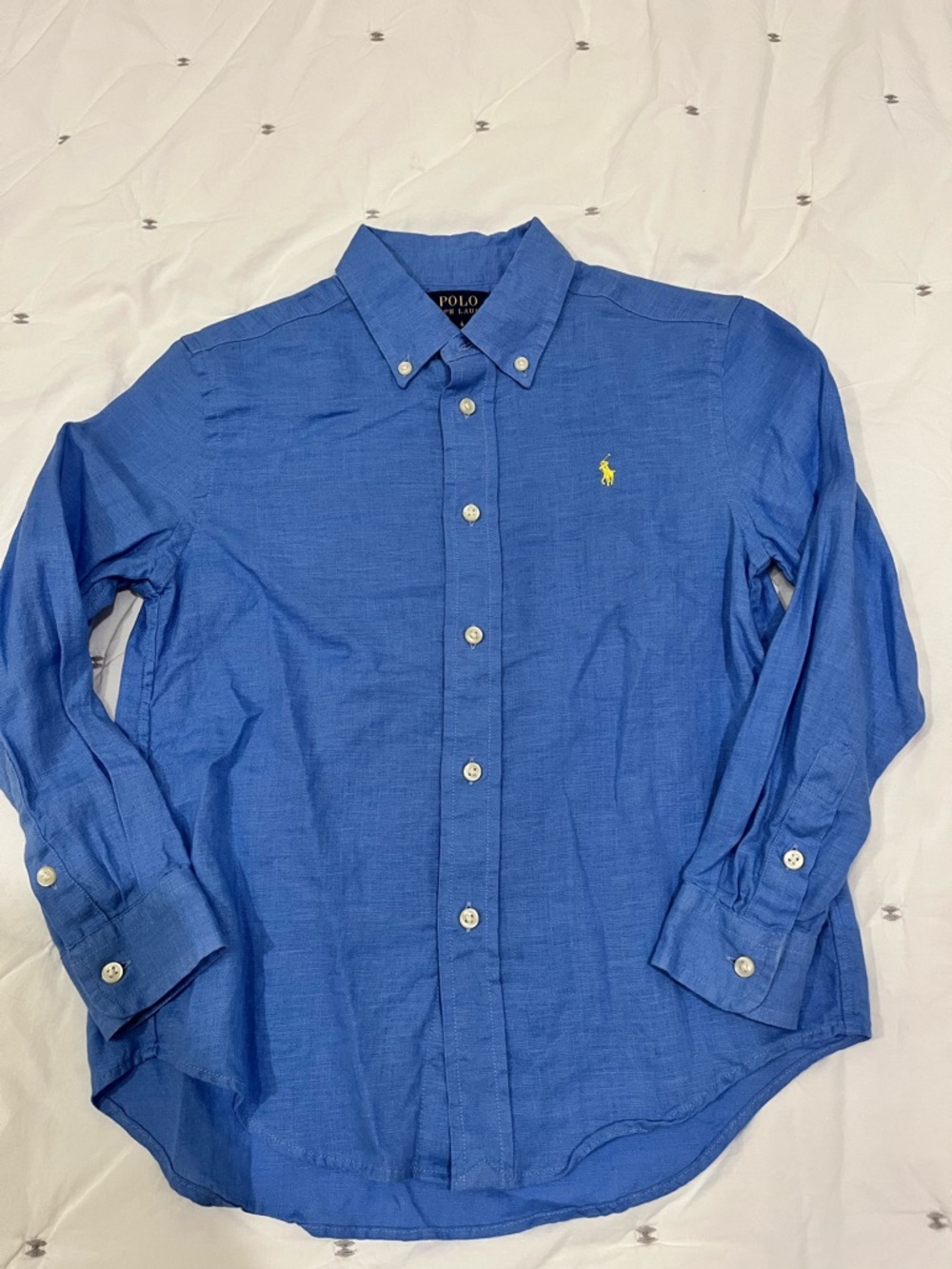 Polo Ralph Lauren Boys 100% Linen Button Down Shirt Blue Size 6